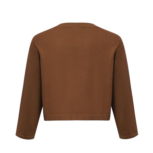 Image of Women's Cropped 3 /4 Sleeve Knit Cardigan - Open Front Bolero Shrug (Brown, X-Large)