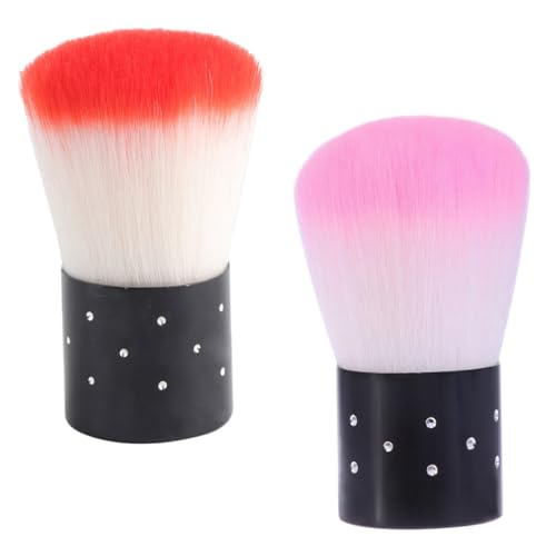 LALADEFIEE 2 piezas Cepillos para Manicura Herramientas de Limpieza de Polvo para Uñas Pinceles Acrílicos Suaves para Salón y Uso Casa Suministros para Arte de Uñas Colores Rojo y Rosa