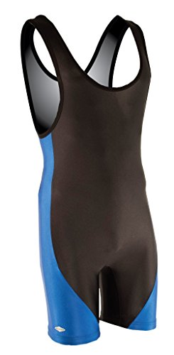 Matman Illinois Lycra Wrestling Singlet, Black Body with Royal