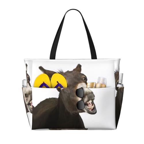 Grand sac fourre-tout noir grande capacité imprimé âne amusant pour femme