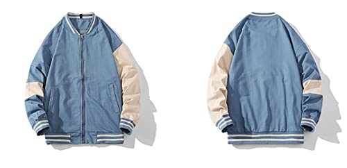 Aqqya Mens Zip Sweatshirt Varsity Coat, Block Color Vintage Baseball Jacket Unisex Coats Hoodie Streetwear Blue #TOP1