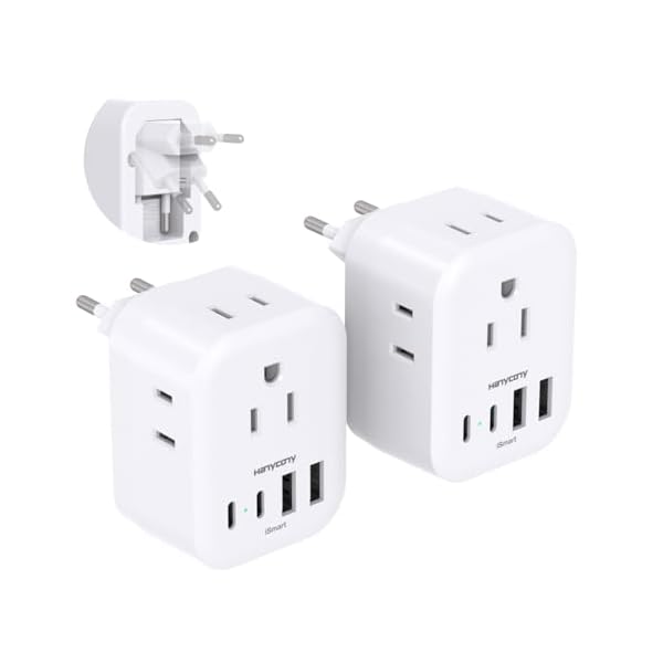 2 Pack European Travel Plug Adapter, International Power Adapter with 4 Outlets 4 USB C Ports (2 USB C), Foldable Type C Adapter for US to Most of Europe EU Italy Spain Greece Portugal France Germany