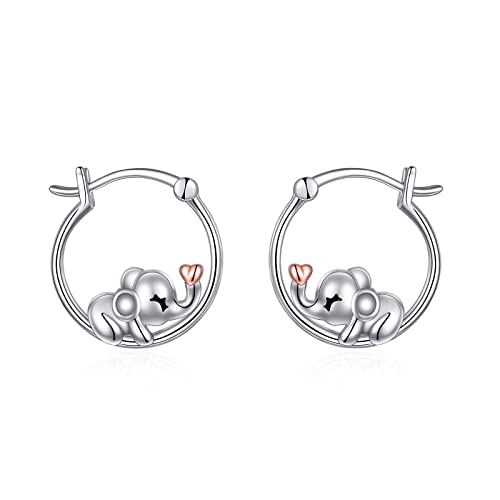 Elephant Hoop Earrings For Girls 925 Sterling Silver Elephant Heart Earrings Cute Animal Jewelry Gifts For Women Girls Daughter #TOP13