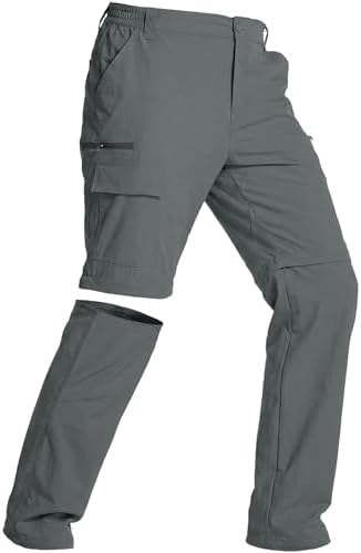 Jogwits Men's Trekking Trousers with Zip Off Summer Lightweight Hiking Trousers Removable Functional Quick Dry Breathable Men's Trousers with 6 Pockets for Hiking Cycling, Grey, 40