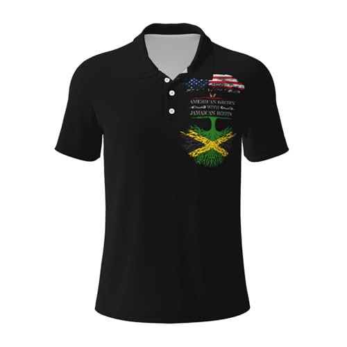 American Grown with Jamaican Roots Jamaica Flag Men's Tactical Golf Polo Shirt - Short Sleeve, Soft & Casual