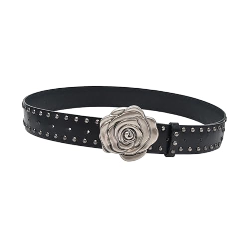 PU Leather Women Belt, Versatile Flower Buckle Belt for Dress, Pants, Jeans