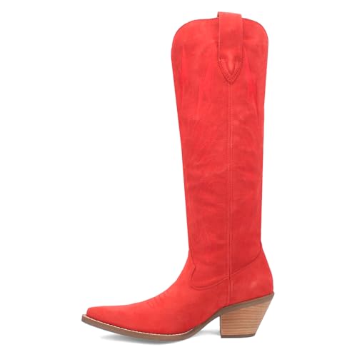 Dingo Womens Thunder Road Embroidered Snip Toe Casual Boots Knee High Mid Heel 2-3" - Red3