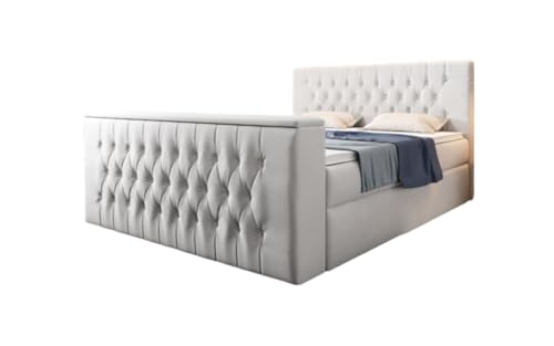 Boxspringbett Velano 200x200 Doppelbett Polsterbett Bett mit TV Lift und Stauraum | Bezug: Samt | Farbe: Weiß | Härtegrad: H2 (bis 70kg) Boxspringbett Velano 200x200 Doppelbett Polsterbett Bett mit TV Lift und Stauraum | Bezug: Samt | Farbe: Weiß | Härtegrad: H2 (bis 70kg)