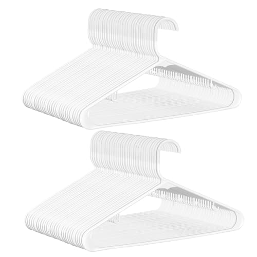 SUPER DEAL Plastic Hangers 100 Pack, Clothes Hangers with Double Hooks for Adults for Coats, Dresses, Shirts, Pants, Lightweight Yet Space Saving, White