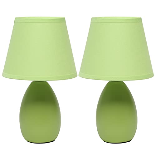Simple Designs LT2009-GRN-2PK Mini Oval Egg Ceramic Bedside Table Lamp 2 Pack Set, Green