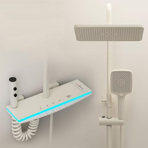 CZKVKTER Sistema de Ducha Termostático, Juego de Cabezal de Ducha Moderno con Luz Ambiental, Tecla de Piano, Pantalla Digital, Ducha de Lluvia de 300X200 Mmjuegos de Grifos Completos Y de Mano, Grifo