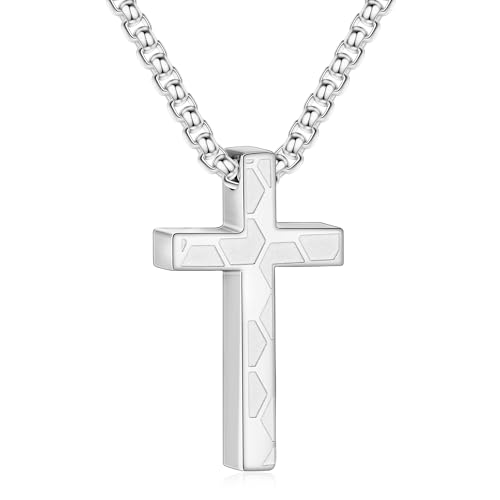 Aretas Football Collier en Forme de Croix pour Homme, Enfant et Garçon Argent Cadeau de Baptême - Chaîne avec Pendentif en Forme de Croix en Acier Inoxydable 18 Zoll, Acier Inoxydable