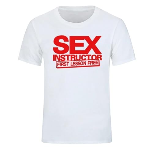 T-shirt créatif Sex Instructor blanc le cadeau hipster et drôle idéal pour homme