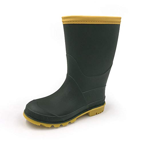Amoji Boy Rain Shoes Girl Rain Boots Rubber Boots Garden Boots Wellies Easy On Rainboots Kids Children Outdoor Waterproof Boots(Toddler/Little Kid/Big Kid) ArmyGreen Size 5.5-6 Big Kid