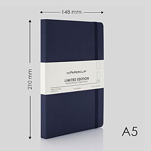 Image of myPAPERCLIP Limited Edition A5 Plain /Unruled Notebook | 192 Pages, 100 GSM, Soft Cover, A5 (5 .83 x 8.27 in) | Flat Lay Design | Bookmark, Elastic Closure | Imperial