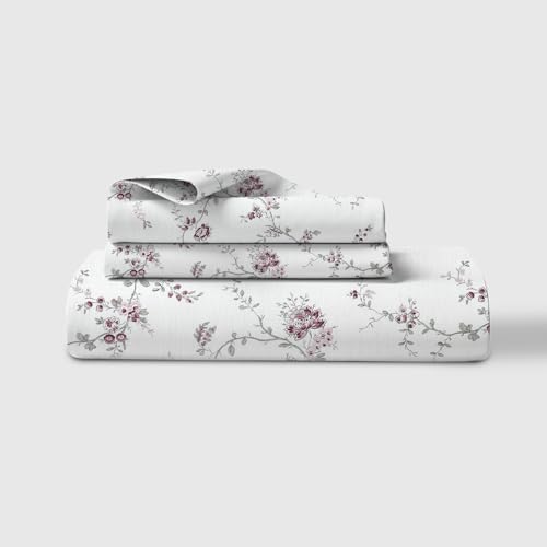 LINENWALAS 100% Cotton Percale King Size Fitted Sheet Only, Printed All Around Elastic Deep Pocket up to 40 cm Premimum Bottom Fitted Bed Sheet 150x200 CM (King, Vineyard)