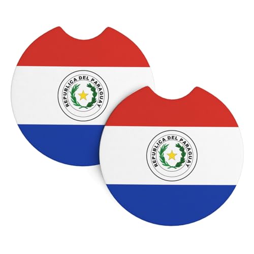 Lot de 2 dessous de verre antidérapants et imperméables pour voiture, SUV, camion Motif drapeau du Paraguay