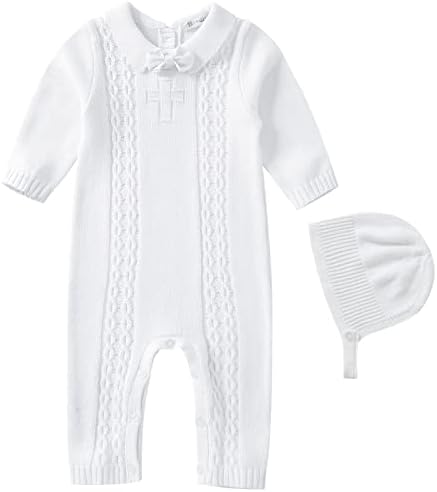 Booulfi Baby Boy's Christening Baptism Outfits Long Sleeve Suit with Hat，Cross Detail Cream
