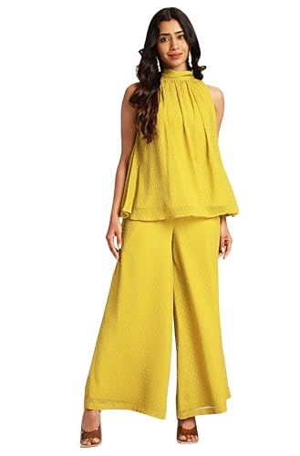 Image of Janasya Women's Chiffon Woven Design Gathered Co-Ord Set