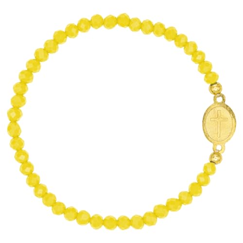 Catholic Town elastic Bracelet with Virgen de la Caridad del Cobre medal and 4mm beads (Available colors: Blue, Brown, Clear, Red, White, Yellow)2