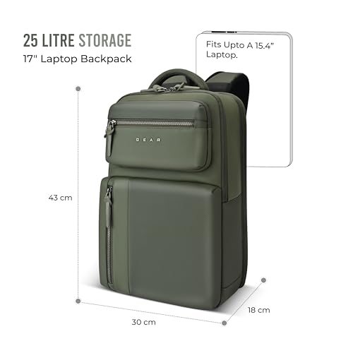Image of Gear 9 to 5 17 inch /25L Medium Water Resistant Faux Leather Anti Theft Laptop Backpack | Casual Backpack | Travel Backpack for Men /Women (Olive - Olive)