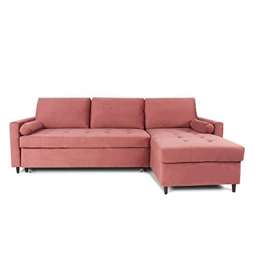 INTENSE DECO Canapé d'angle Convertible réversible Claudio en Velours Vieux Rose