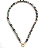 Gempires Moss Agate Beaded Necklace Handmade Healing Crystal Statement Jewelry Hypoallergenic 18 Inch Gold Plated Perfect Elegant Unique Jewelry Gifts For Her.