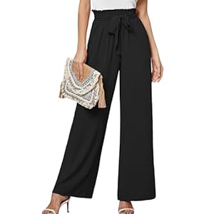 Heymoments Women’s Wide Leg Lounge Pants with Pockets Lightweight High Waisted Adjustable Tie Knot Loose Trousers
