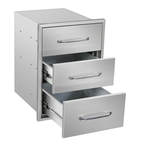 Image of Outdoor Kitchen Drawers 15.7 inch W x 21.6 inch H x 17.7 inch D Stainless Steel Triple Drawers with Ergonomic Handle for BBQ Island, Patio Grill Station & Outdoor Kitchen Cabinets
