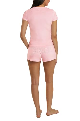 Juicy Couture Women's 2 Piece Velvet Fleece Short Sleeve Shirt and Pajama Shorts Lounge Sleepwear Set4
