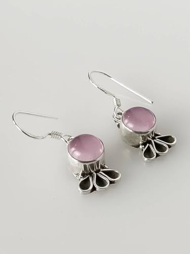 Boucles d'oreilles quartz rose et argent 925 style épuré