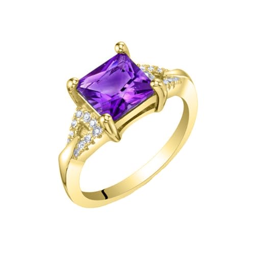 Lvoryance 2CT Natural Amethyst Anniversary Ring 10K 14K 18K Solid