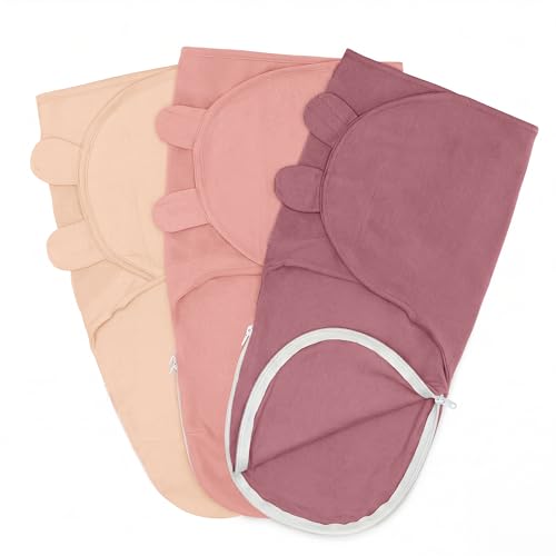 Image of Comfy Cubs Easy Swaddle Blanket with Zipper Closure, 3 Pack - 100% Cotton Newborn Wrap, Large for 3-6 Months Infants, Breathable and Durable Sleep Sack for Babies - Light Blush, Blush & Mauve