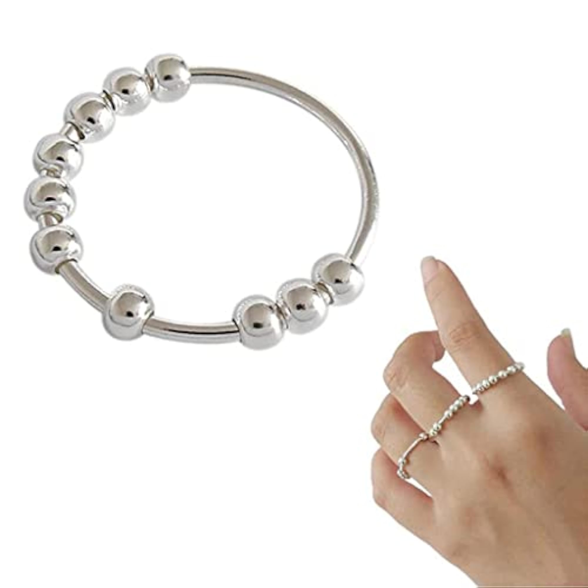 Rotatable Silver Stress Relief Ring, Anti-Stress Sensory Toy
