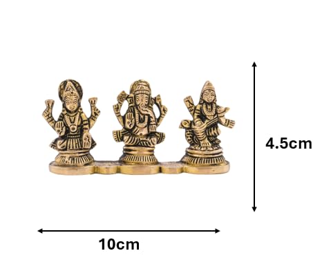 Brass Lakshmi Ganesh and Saraswati Puja Article for Pooja Ghar Home Temple Mandir Traditional Religious Auspicious Pital Items Décor Decoration and Gifting (Lakshmi Ganesh and Saraswati Stand) - Image 3