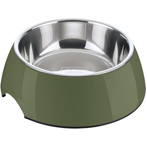 HUNTER ciotola in melamina, colore: kaki, con inserto in acciaio inox, antiscivolo, resistente ai graffi e agli urti, facile da pulire, adatta alla lavastoviglie, capacità: 350 ml