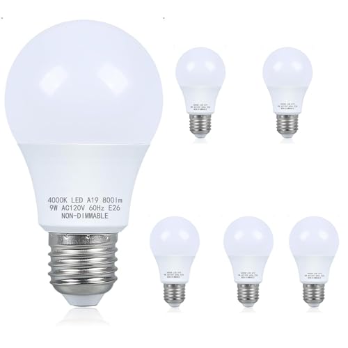 Rmmoimm A19 LED Light Bulbs 9W, 60 Watt Equivalent, E26 Standard Base, 4000K Cool White, 800 Lumens, Energy Saving, Non-Dimmable, 6 Pack - image 1