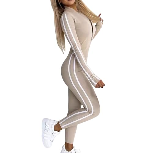 Combinaison slim sans couture pour femme avec fermeture éclair latérale pour le yoga et le sport