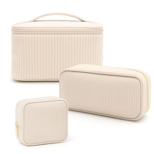 KELAV 3 Pcs Beauty Case Da Viaggio, Beauty Case Da Viaggio Donna Trousse Trucchi Pochette Trucchi Beauty Portatile Borsa Trucco,Beauty Bag,Borsa Cosmetica Con Coulisse,Idee Regalo Donna/Ragazza