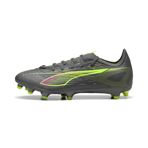 Image of PUMA Unisex-Adult Football Soccer Shoe, Matte Aged Silver Yellow Alert Blue Gray, 10 Women /8.5 Men