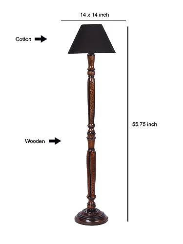 Image of Devansh Black Cotton conical Wooden Floor lamp -17