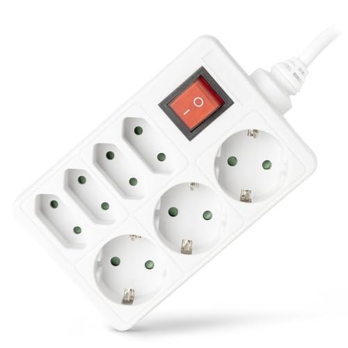 Entac Multiprise 7 Prises avec Interrupteur Blanc 1,5 m