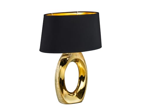 meineWunschleuchte Grande lampada da tavolo con paralume ovale in tessuto, colore nero/oro, altezza 52 cm