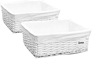 2 x 100% Eco-Friendly White Wicker Storage Basket with Cloth by Arpan (Large- W43xD32xH16cm)