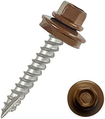 Metal Roofing Screws #10 (250 Count) Painted Hex Head Screw with EDPM Washer. Self Starting Metal to Wood Siding Screws. Free Magnetic Driver with Order! (1.5 Inch, Brown, 250)