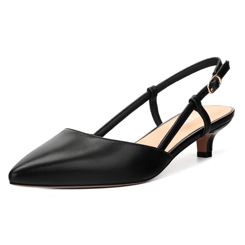 ROSERWISH Women's Slingback Heels Comfortable Pointed Toe Low Kitten Heel Pumps Dress Shoes for Party Work