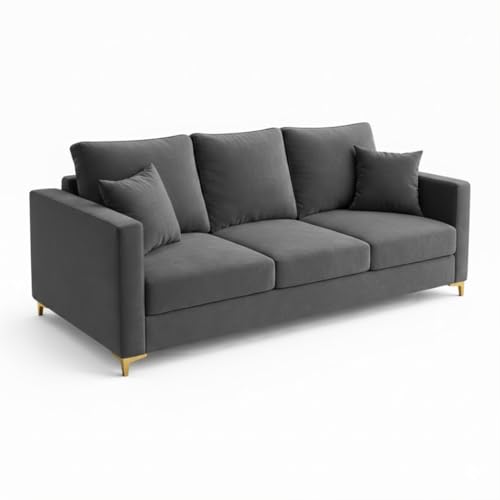 Image of Hayes Rich Velvet Suede 3+1+1 Seater Sofa Set | Golden Aesthetic Legs | Soft Touch Comfort Seating | 5 Person Seating | Modern Living Room Set (Dark Grey)
