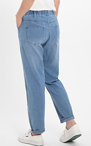 ThCreasa Womens Casual Elastic Waist Pull On Jeans Lightweight Drawstring Denim Pants4