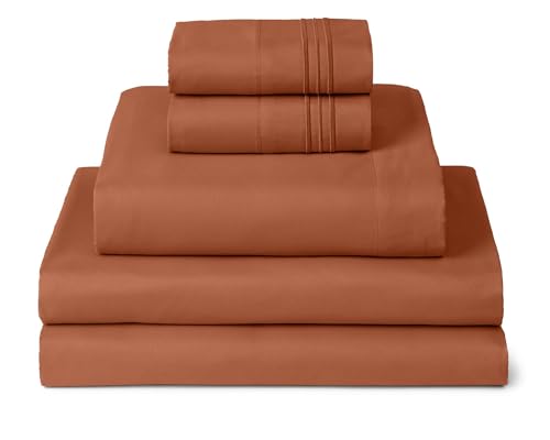 Image of Mellanni Split King Sheets Set - 5 PC Iconic Collection Bedding - Hotel Luxury, Extra Soft, Cooling Bed Sheets - Wrinkle, Fade, Stain Resistant (Split King, Terracotta)