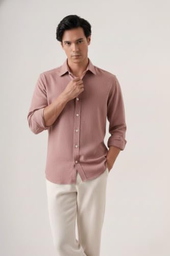 Image of CRYSTAL SKY Men Airy Linen Cotton Shirt Regular Fit Full Sleeves Solid Formal Shirt Stylish Daily Casual Office Wear